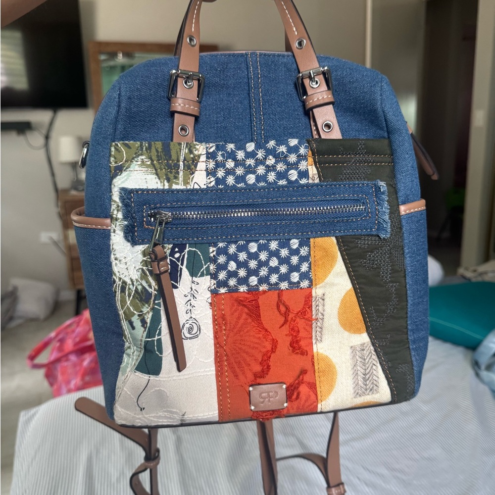 Parfois Patchwork Denim and Leather Accent Women's Backpack or Crossbody